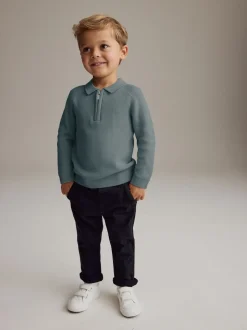 Bleu de sarcelle - Manches longues Quarter Zip Knitted Polos (3mths-7yrs)