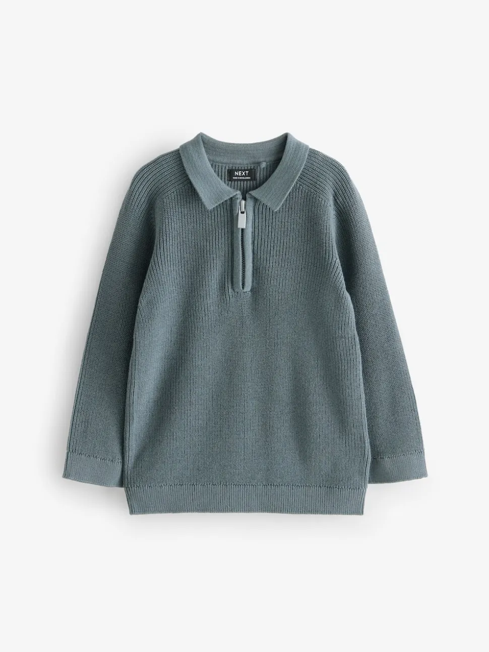 Bleu de sarcelle - Manches longues Quarter Zip Knitted Polos (3mths-7yrs)