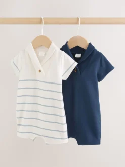 Bleu et Blanc rayées - Barboteuse en jersey pour bébé 2 Pack