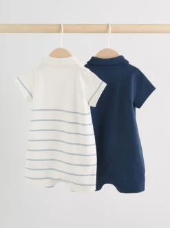 Bleu et Blanc rayées - Barboteuse en jersey pour bébé 2 Pack