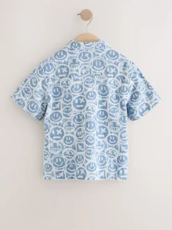 Bleu Face AOP - Chemise imprimée à manches courtes 100% coton Revere (3-16ans)
