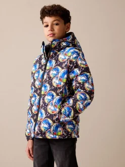 Bleu Football - Veste matelassée à capuche de poids moyen (3-17ans)