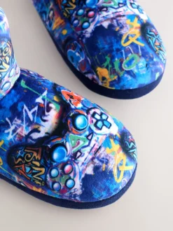 Bleu Graffiti Gamer - Bottines chaussons confortables