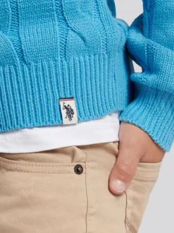 Bleu Heritage - U.S. Polo Assn. Pull col rond garçons en maille torsadée