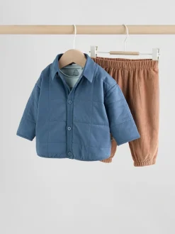 Bleu imprimé dinosaure - Ensemble 3 pièces bébé veste-chemise et pantalons (0mois-2ans)