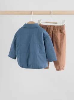 Bleu imprimé dinosaure - Ensemble 3 pièces bébé veste-chemise et pantalons (0mois-2ans)