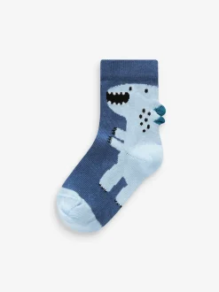 Bleu imprimé dinosaure - Paquet de chaussettes en coton riche 7