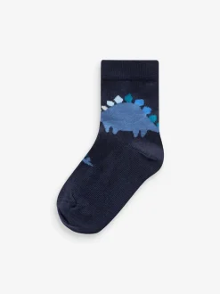 Bleu imprimé dinosaure - Paquet de chaussettes en coton riche 7