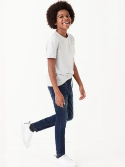 Bleu indigo - Jeans extensibles à taille élastique (3-16ans)