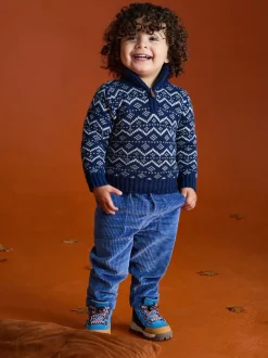 Bleu indigo - Pantalon JoJo Maman Bébé en velours côtelé à enfiler