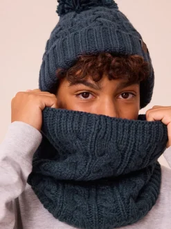 Bleu marine - Chapeau pompon en tricot torsadé (1-16ans)