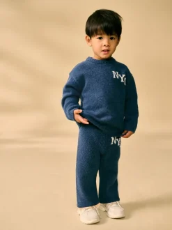 Bleu marine - Ensemble tricoté NYC Varsity Pull et Joggers (3mths-7yrs)
