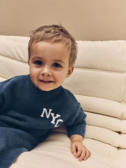 Bleu marine - Ensemble tricoté NYC Varsity Pull et Joggers (3mths-7yrs)