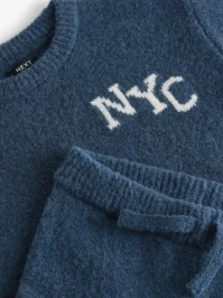 Bleu marine - Ensemble tricoté NYC Varsity Pull et Joggers (3mths-7yrs)