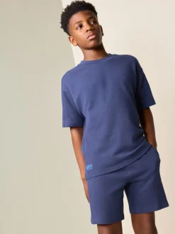 Bleu marine - Ensemble t-shirt et short texturé Manchester Courts (3-16ans)
