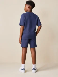 Bleu marine - Ensemble t-shirt et short texturé Manchester Courts (3-16ans)