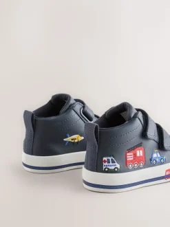 Bleu marine à motif camions - Bottines à fermeture scratch