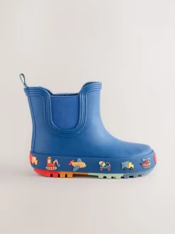 Bleu marine à motif camions - Bottines en caoutchouc