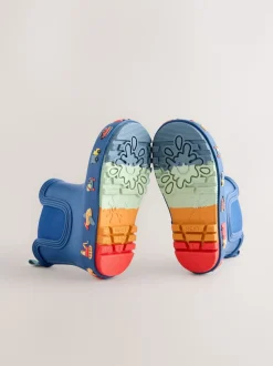 Bleu marine à motif camions - Bottines en caoutchouc