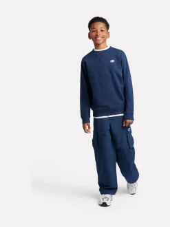 Bleu marine - New Balance Kids Français Terry Petit logo Col rond 100% Cotton Chandail