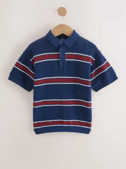 Bleu marine - Polo rayé en maille 100 % coton à manches courtes ( 3 - 16 ans)