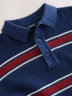 Bleu marine - Polo rayé en maille 100 % coton à manches courtes ( 3 - 16 ans)