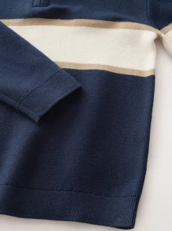 Bleu marine - Pull colorblock en maille à col zippé (3-16ans)