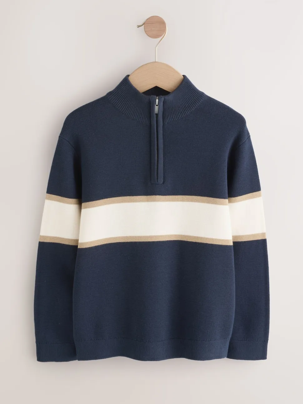 Bleu marine - Pull colorblock en maille à col zippé (3-16ans)