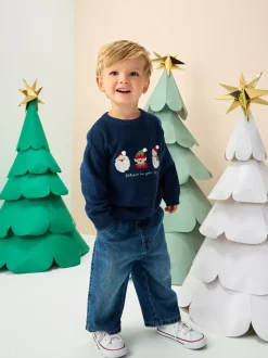 Bleu marine - Pull de Noël en maille (3 mois-7 ans)