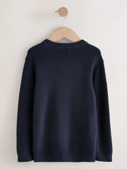 Bleu marine - Pull en maille col rond en coton (3-16ans)
