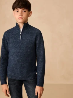 Bleu marine - Pull en maille à col zippé (3-16 ans)