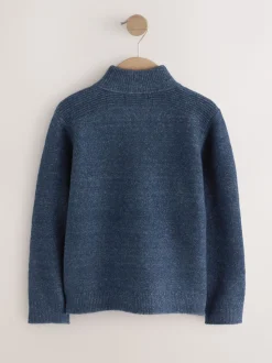 Bleu marine - Pull en maille à col zippé (3-16 ans)