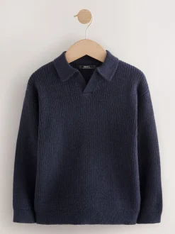 Bleu marine - Pull en maille à col trophée (3-16ans)