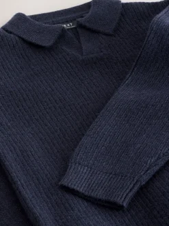 Bleu marine - Pull en maille à col trophée (3-16ans)