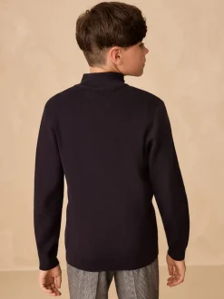 Bleu marine - Pull quart de zip (3-16ans)