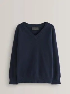 Bleu marine - Pull scolaire tricoté à col en V (3-16ans)