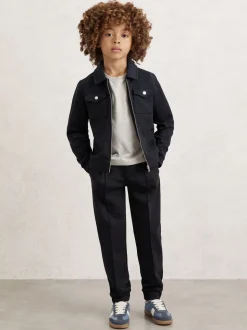 Bleu marine - Surchemise zippée en interlock haut de gamme Reiss Médina