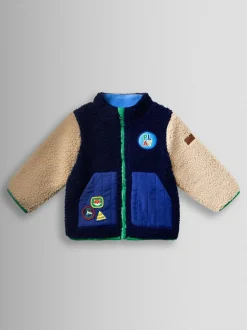 Bleu marine - Veste JoJo Maman Bébé à damier en Borg à capuche