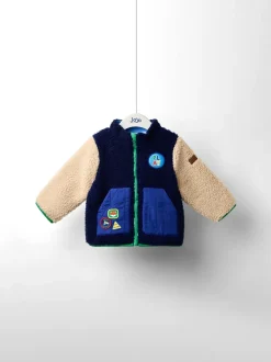 Bleu marine - Veste JoJo Maman Bébé à damier en Borg à capuche