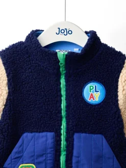 Bleu marine - Veste JoJo Maman Bébé à damier en Borg à capuche