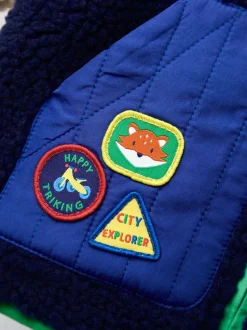 Bleu marine - Veste JoJo Maman Bébé à damier en Borg à capuche