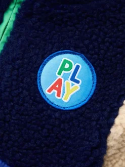 Bleu marine - Veste JoJo Maman Bébé à damier en Borg à capuche