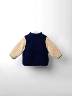 Bleu marine - Veste JoJo Maman Bébé à damier en Borg à capuche