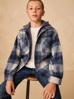 Bleu marine - Veste-chemise à carreaux à capuche doublée Borg (3-16ans)