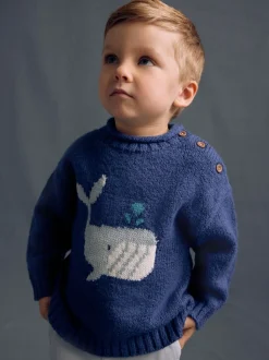 Bleu marine baleine - Pull tricoté (3mths-7yrs)