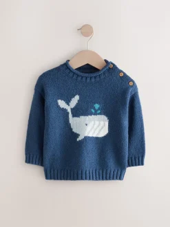 Bleu marine baleine - Pull tricoté (3mths-7yrs)