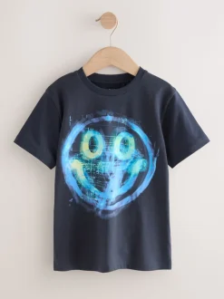 Bleu marine Digi Happy Face - T-shirt imprimé régulier à manches courtes (3-16ans)