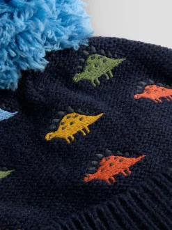 Bleu marine dinosaure - Chapeau JoJo Maman Bébé côtelé à pom-pom-pom