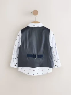 Bleu marine dinosaure - Ensemble gilet avec chemise et cravate Nœud (3mths-7yrs)