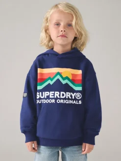 Bleu marine imprimés variés - Sweat à capuche Superdry